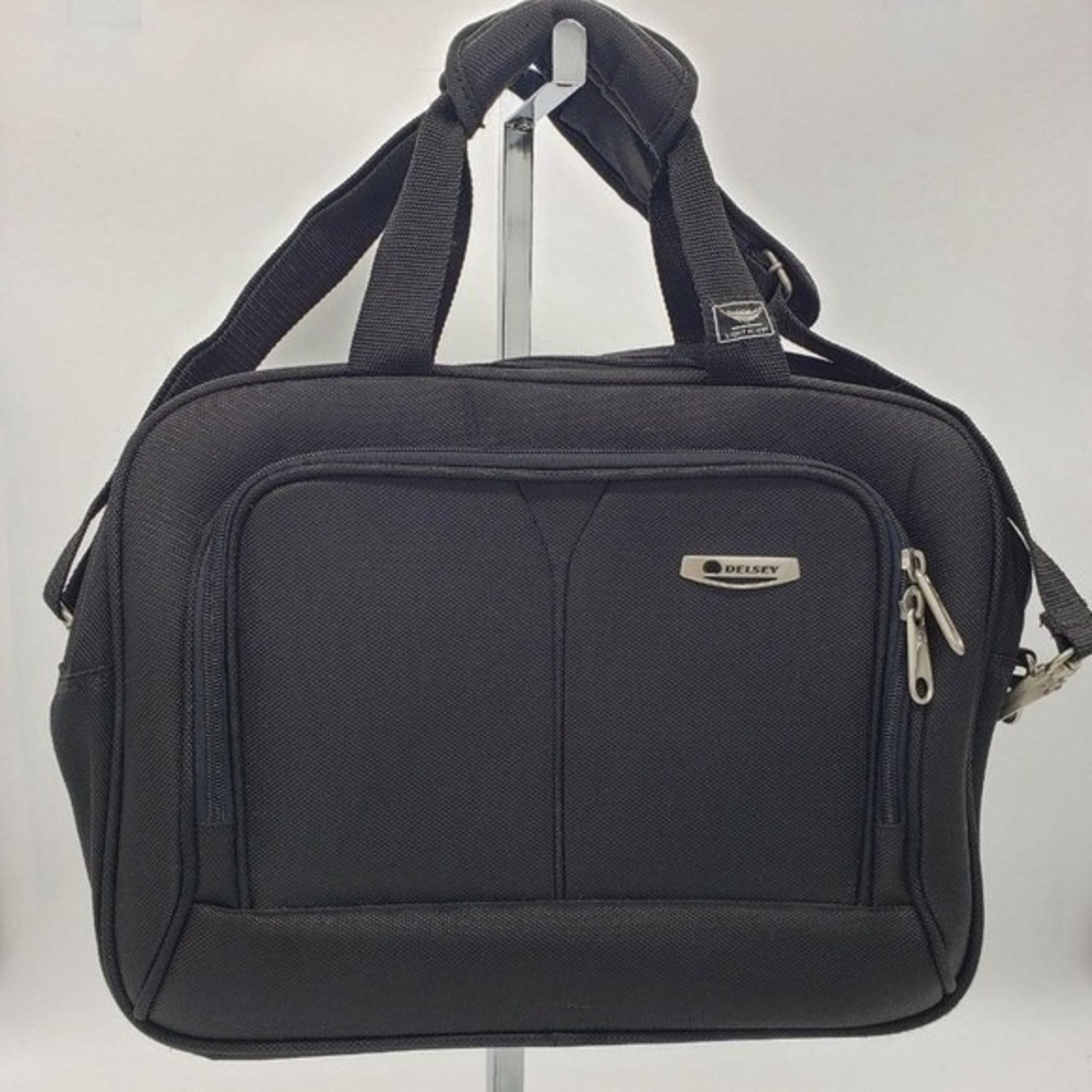 Delsey Black Nylon Laptop Briefcase Messenger Bag Travel Work